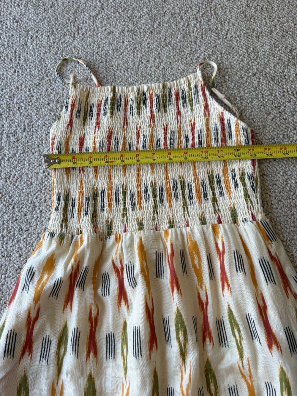 Boho Ikat Smocked Cotton Maxi Dress Medium Cottagecore Festival Coquette Chic - Picture 9 of 11